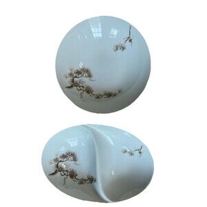 Vtg Larchmont by Sango 2pcs- Oval Divided Serving Bowl 11 x 7.75 & 9” Round Bowl